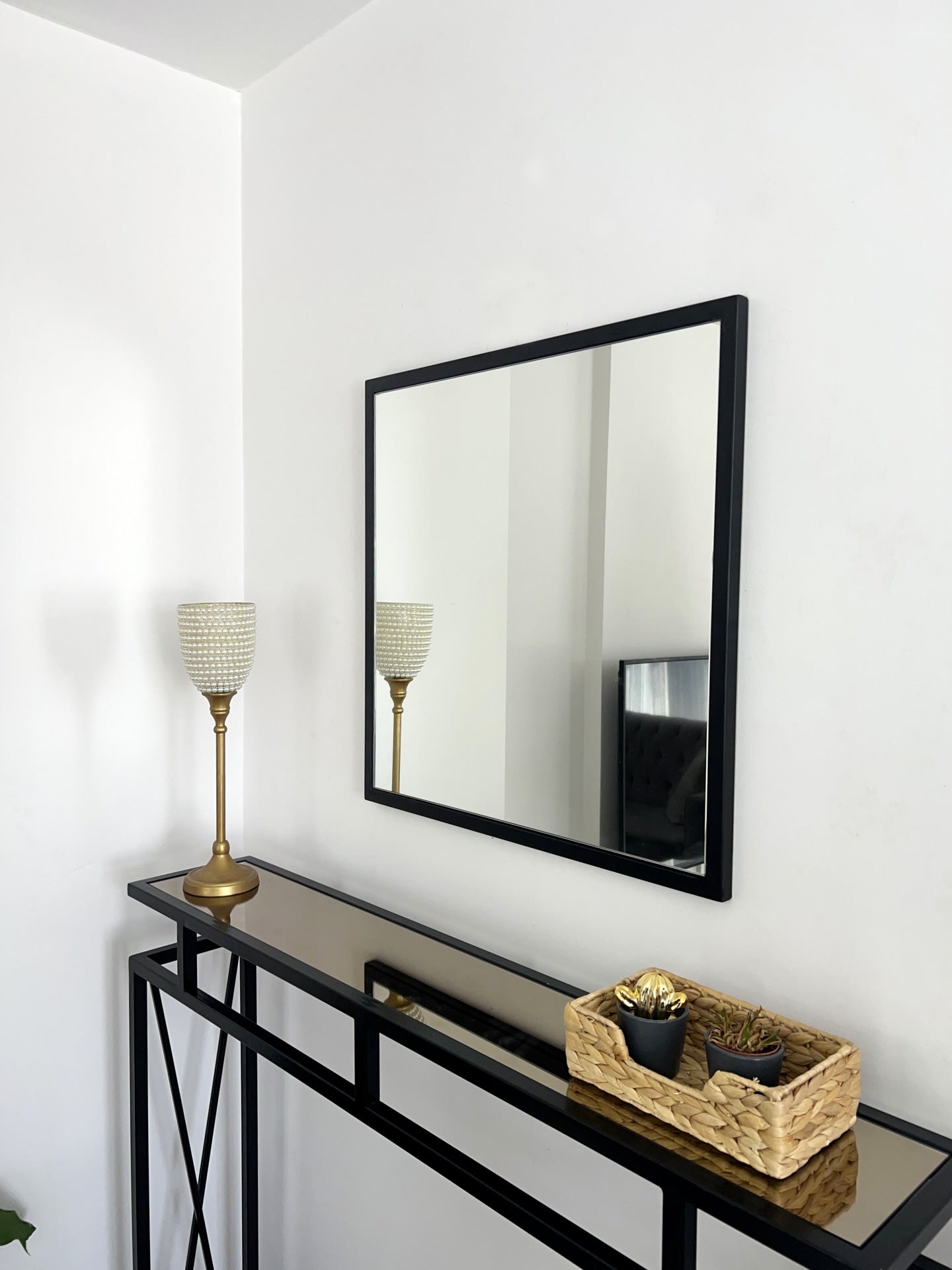 Quadrat Wandspiegel, Gold&Schwarz, 60×60 cm