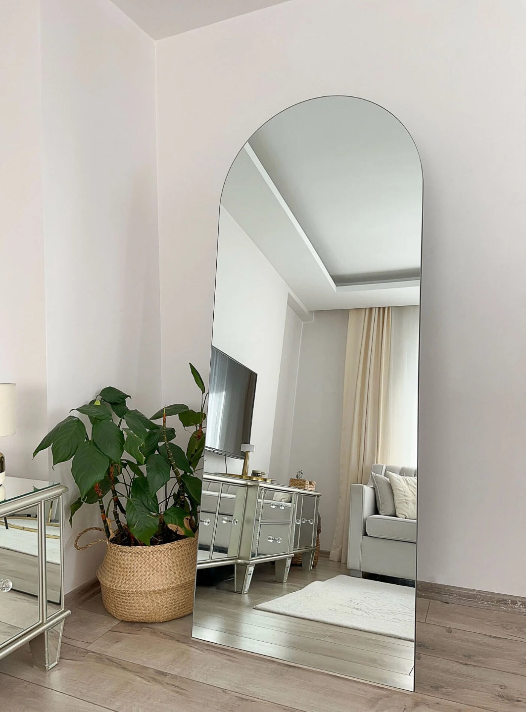 Rahmenloser Spiegel oval mit Standfuß | 180 x 70 cm