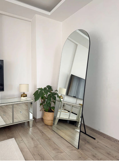 Rahmenloser Spiegel oval mit Standfuß | 180 x 70 cm