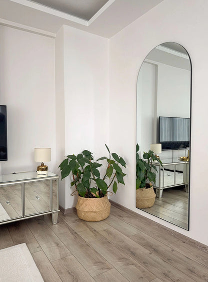 Rahmenloser Spiegel oval mit Standfuß | 180 x 70 cm