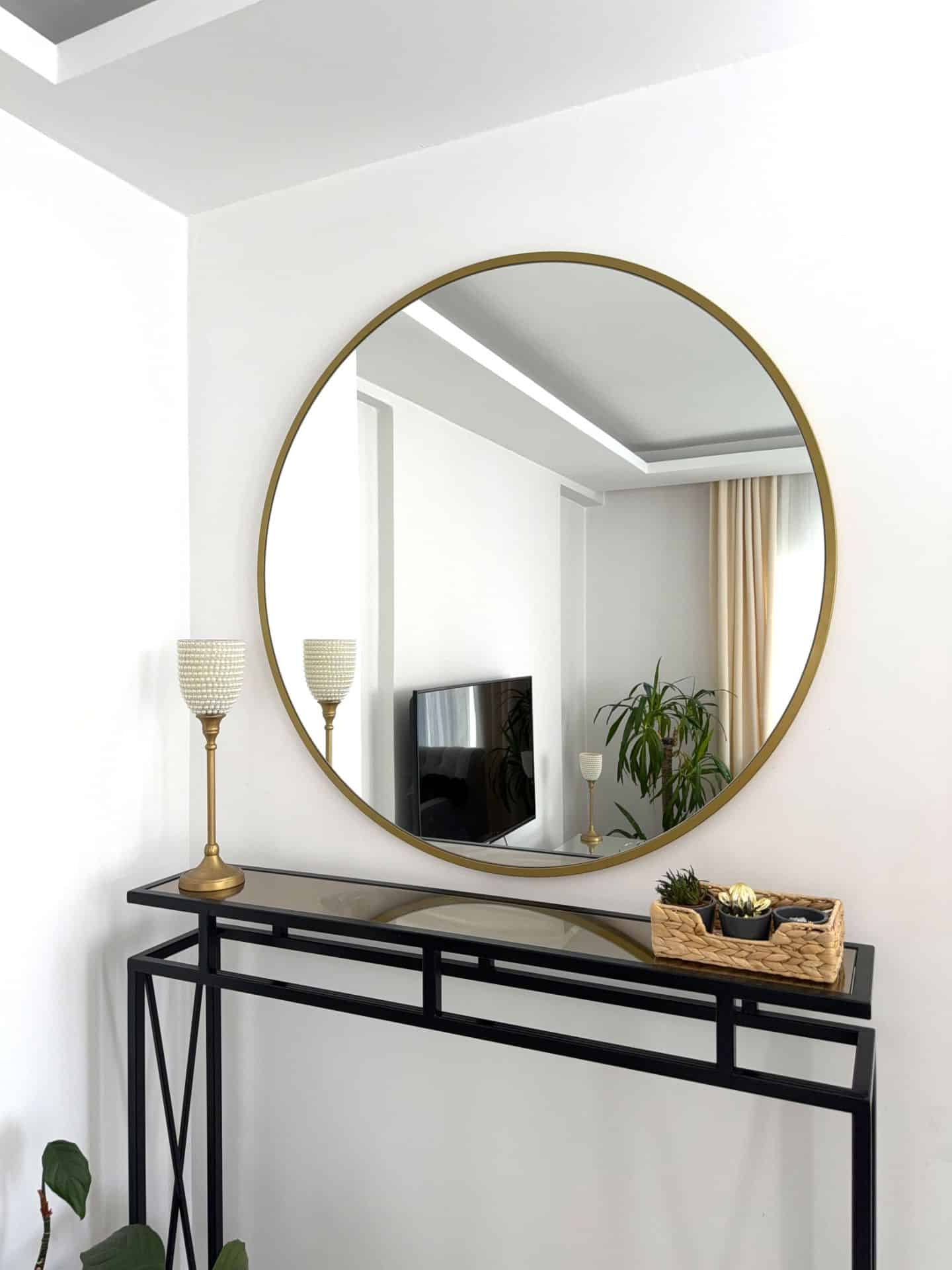 Runder Wandspiegel, Gold&Schwarz, 100 cm