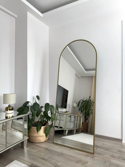 Ovaler Standspiegel | 180×70 cm | Gold & Schwarz