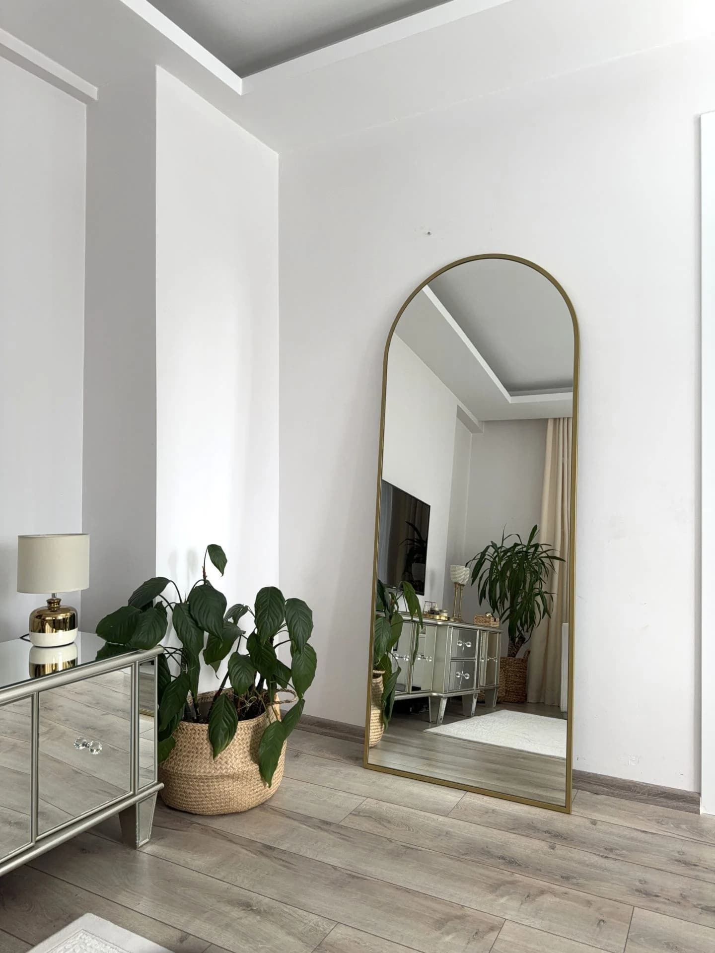 Ovaler Standspiegel | 180×70 cm | Gold & Schwarz