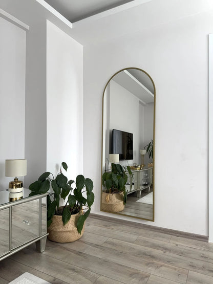 Ovaler Standspiegel | 180×70 cm | Gold & Schwarz