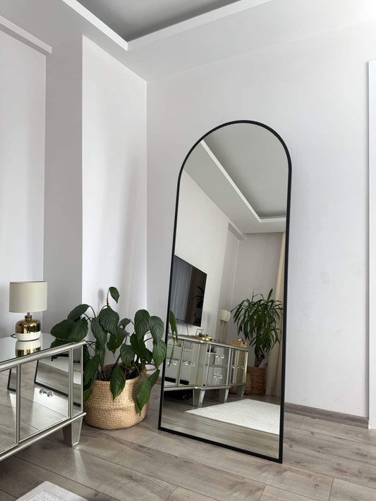 Ovaler Standspiegel | 180×70 cm | Gold & Schwarz