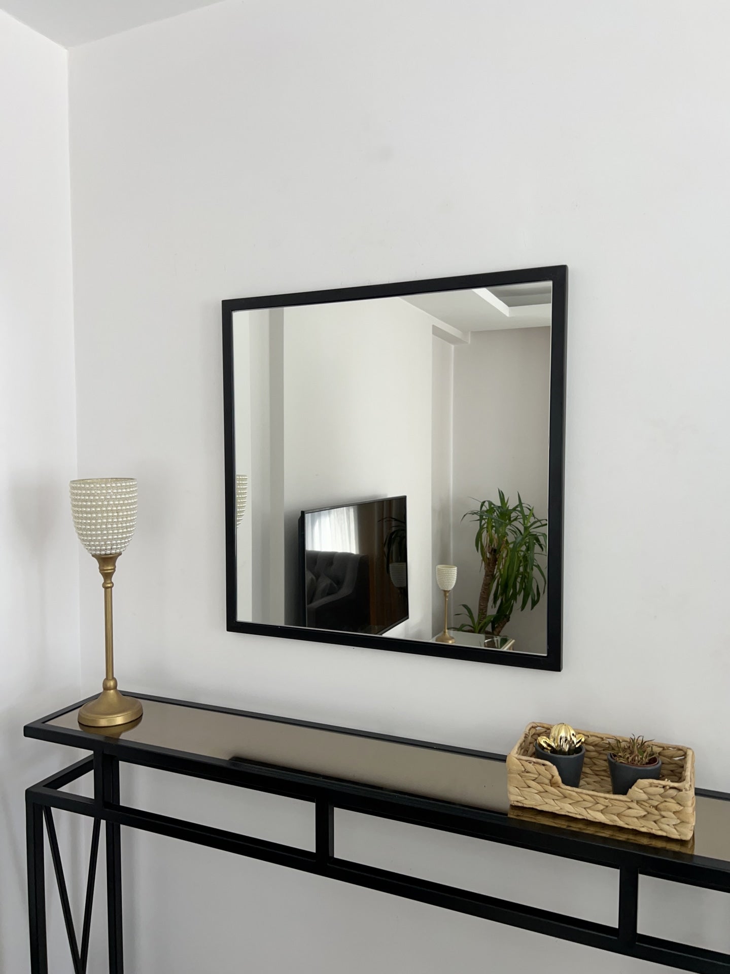 Quadrat Wandspiegel, Gold&Schwarz, 60×60 cm