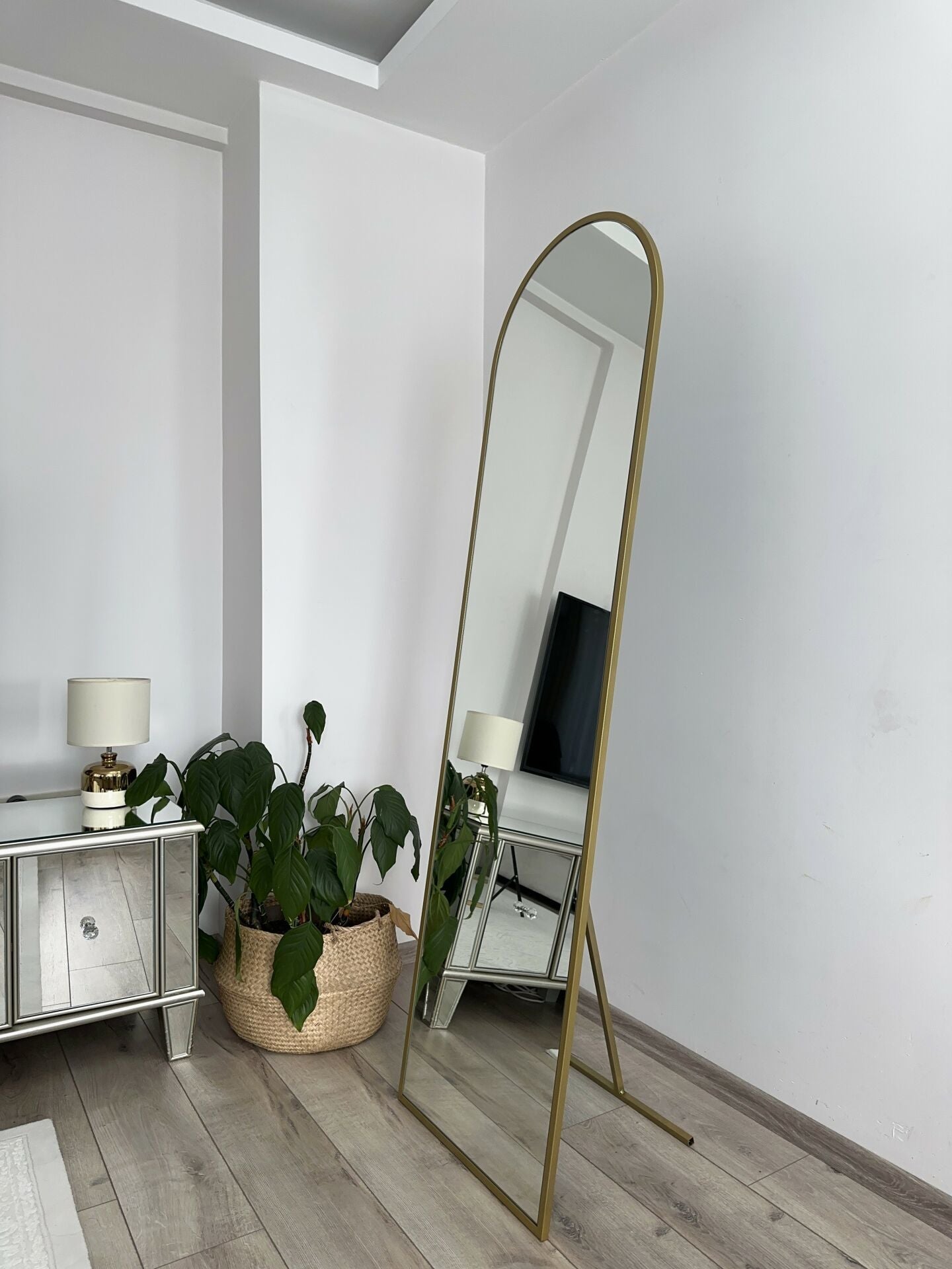 Ovaler Standspiegel | 180×60 cm | Gold & Schwarz