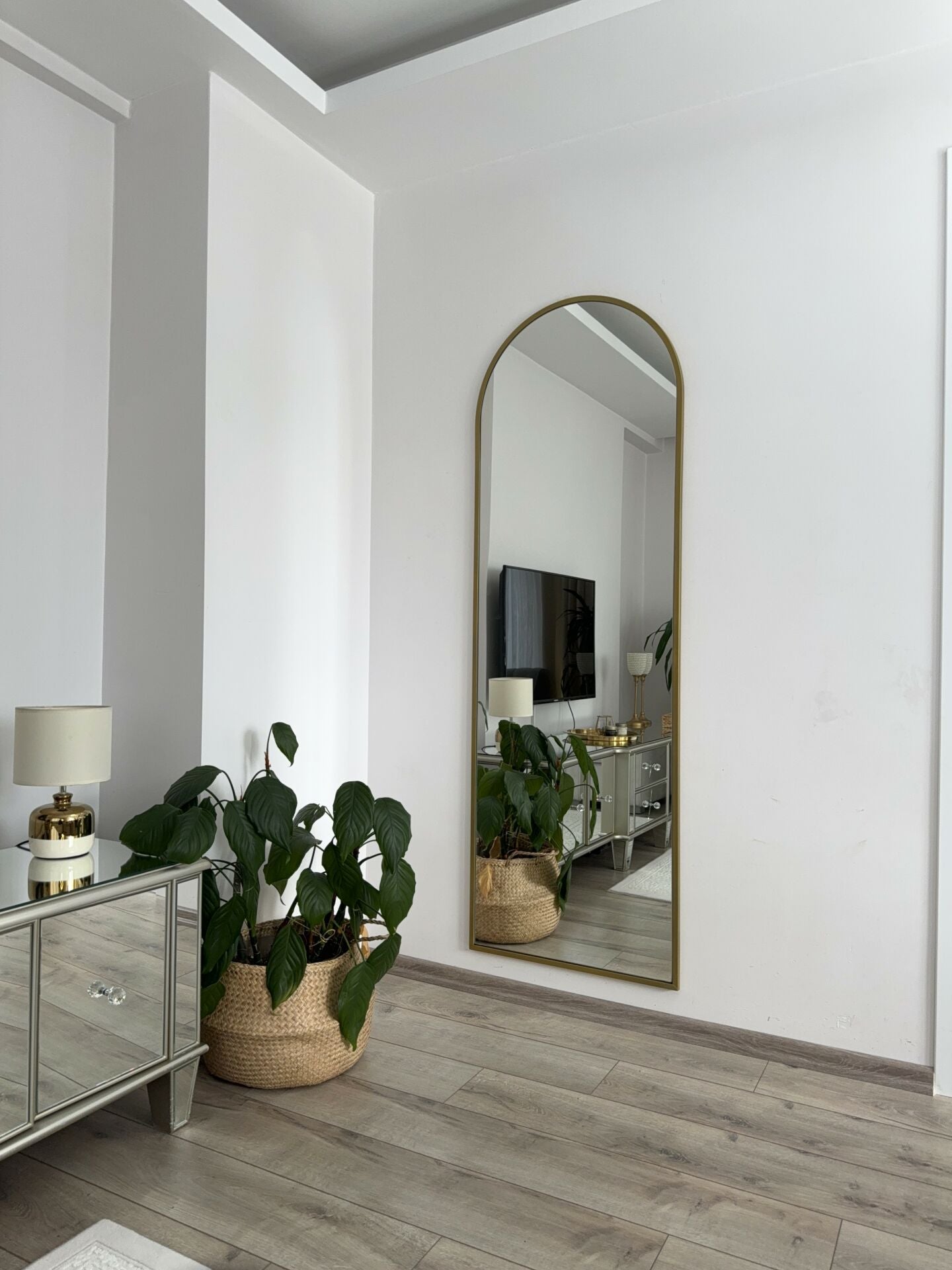 Ovaler Standspiegel | 180×60 cm | Gold & Schwarz