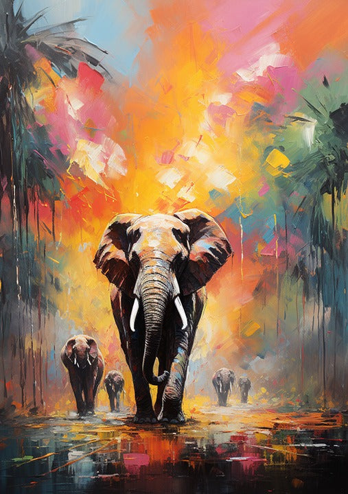 Bunte Leinwand mit Elefanten